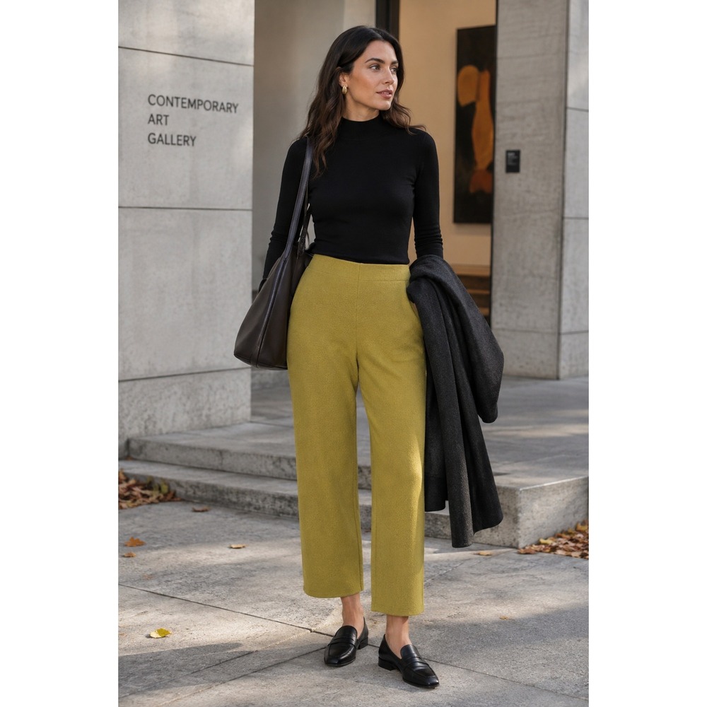 NWT Eileen Fisher Boiled Wool High Waist Straight Ankle Pants M Quince Yellow